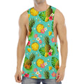 Blue Aloha Pineapple Pattern Print Men's Muscle Tank Top