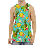 Blue Aloha Pineapple Pattern Print Men's Muscle Tank Top