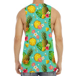 Blue Aloha Pineapple Pattern Print Men's Muscle Tank Top