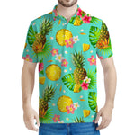 Blue Aloha Pineapple Pattern Print Men's Polo Shirt