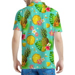 Blue Aloha Pineapple Pattern Print Men's Polo Shirt