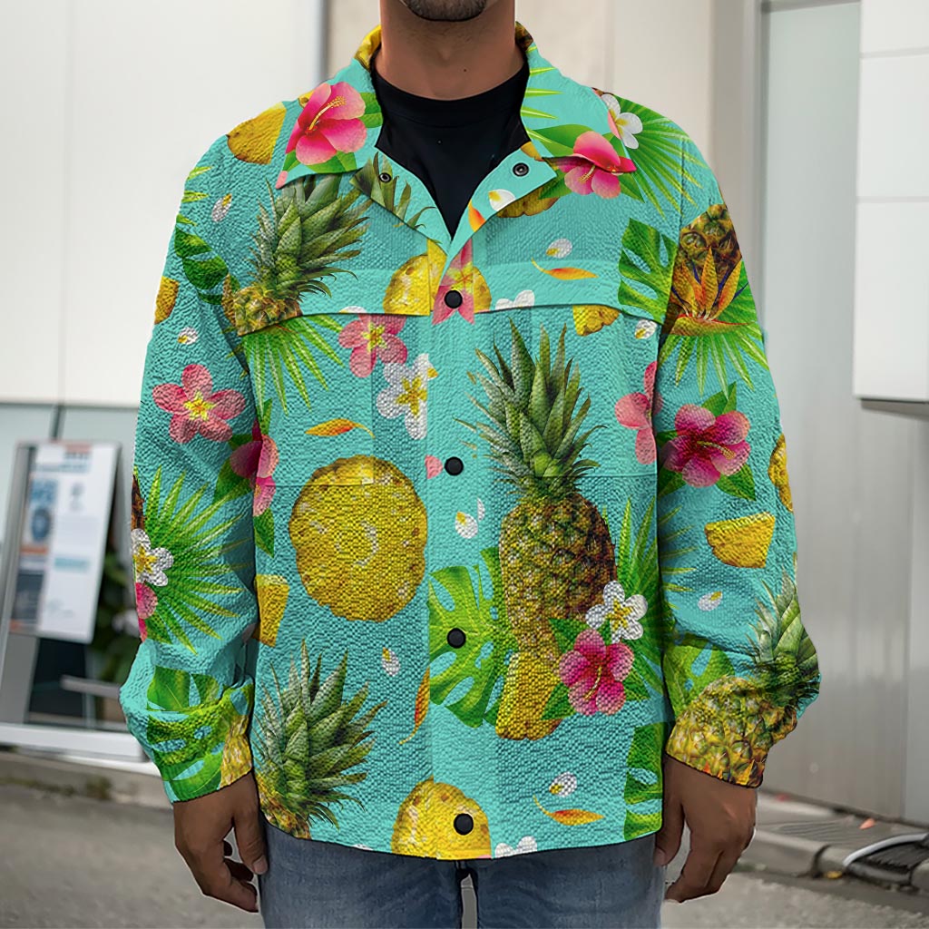 Blue Aloha Pineapple Pattern Print Men's Shirt Jacket