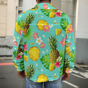 Blue Aloha Pineapple Pattern Print Men's Shirt Jacket