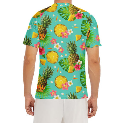 Blue Aloha Pineapple Pattern Print Men's Short Sleeve Rash Guard