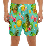 Blue Aloha Pineapple Pattern Print Men's Split Running Shorts