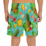 Blue Aloha Pineapple Pattern Print Men's Split Running Shorts