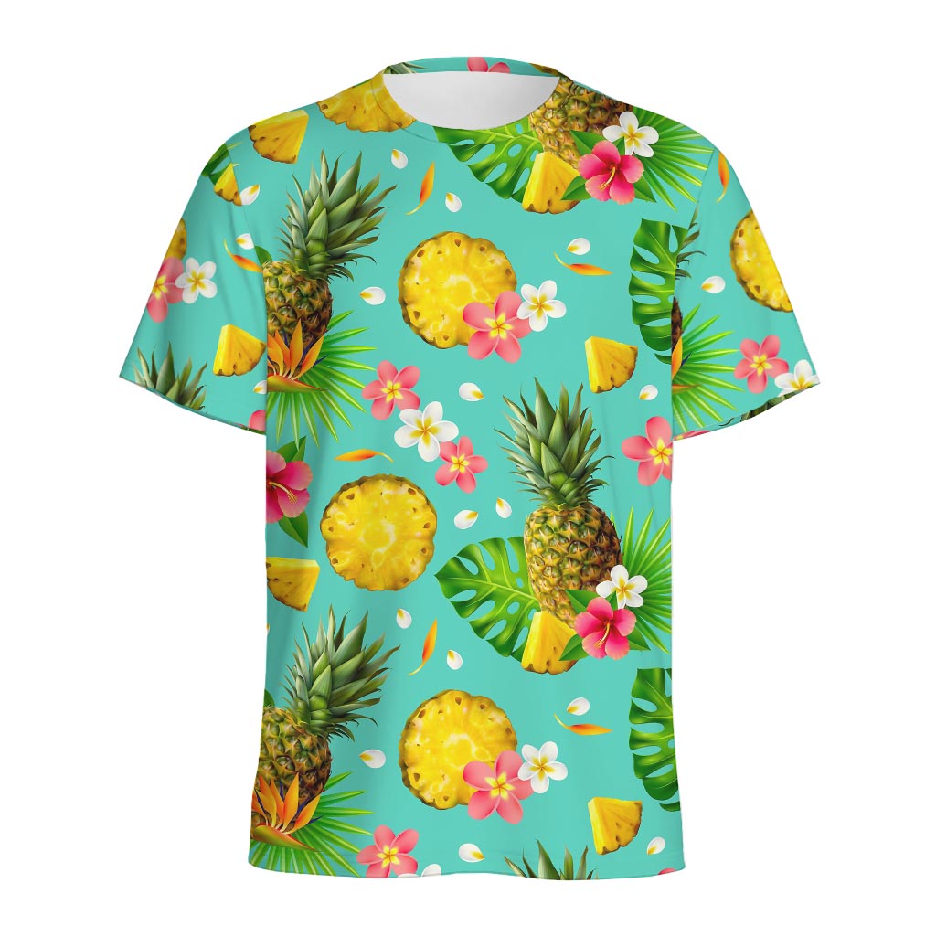Blue Aloha Pineapple Pattern Print Men's Sports T-Shirt