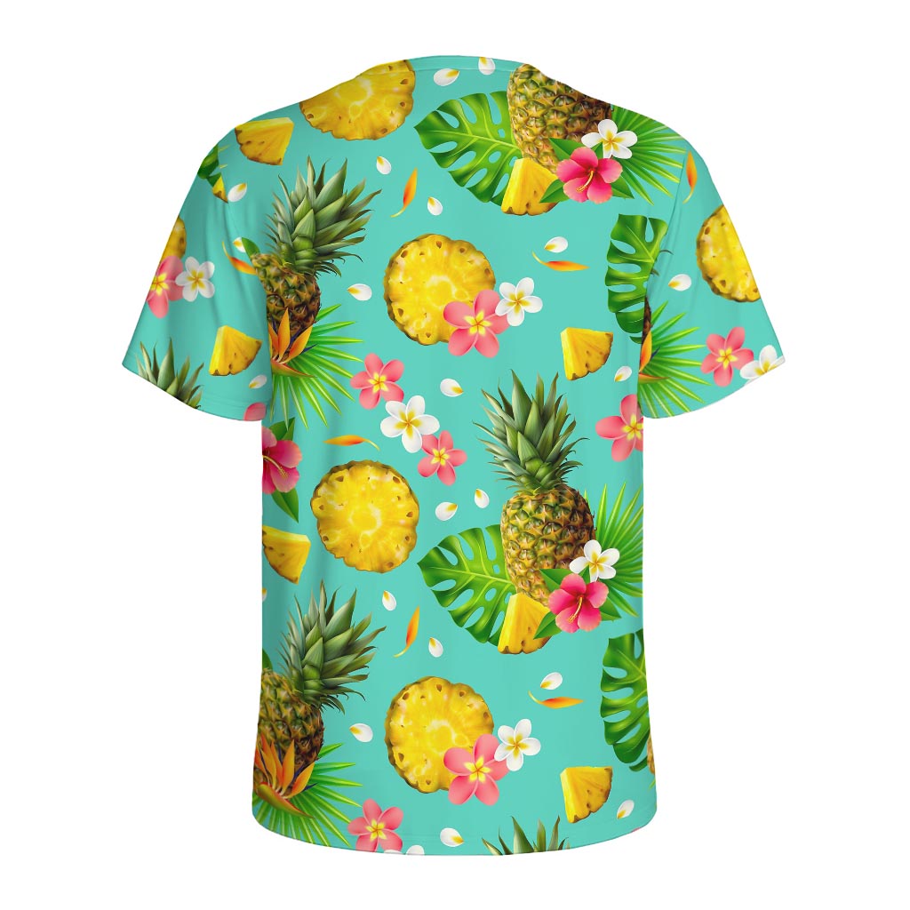Blue Aloha Pineapple Pattern Print Men's Sports T-Shirt