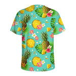 Blue Aloha Pineapple Pattern Print Men's Sports T-Shirt