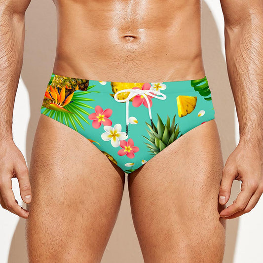 Blue Aloha Pineapple Pattern Print Men's Swim Briefs