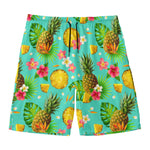 Blue Aloha Pineapple Pattern Print Men's Swim Trunks