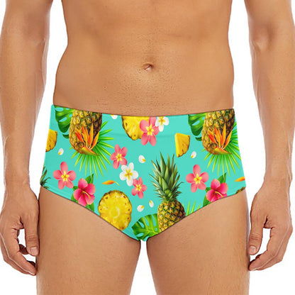 Blue Aloha Pineapple Pattern Print Men's Triangle Swim Briefs