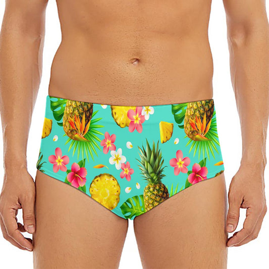 Blue Aloha Pineapple Pattern Print Men's Triangle Swim Briefs