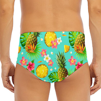 Blue Aloha Pineapple Pattern Print Men's Triangle Swim Briefs