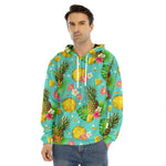 Blue Aloha Pineapple Pattern Print Men's Velvet Pullover Hoodie