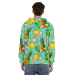Blue Aloha Pineapple Pattern Print Men's Velvet Pullover Hoodie