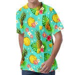 Blue Aloha Pineapple Pattern Print Men's Velvet T-Shirt