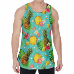 Blue Aloha Pineapple Pattern Print Men's Velvet Tank Top