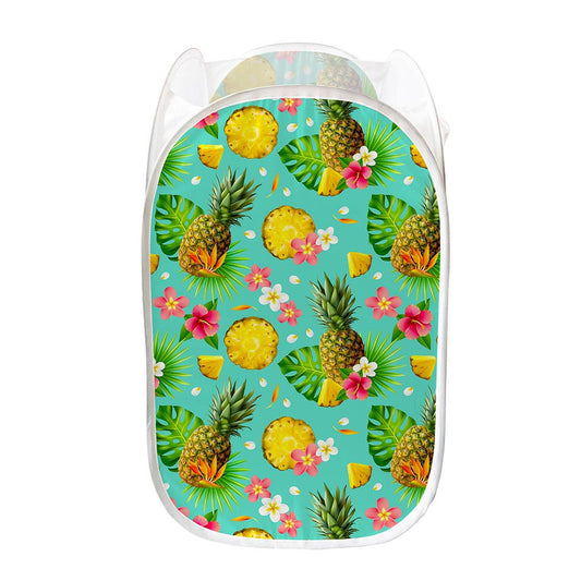 Blue Aloha Pineapple Pattern Print Mesh Laundry Hamper