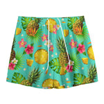 Blue Aloha Pineapple Pattern Print Mesh Shorts