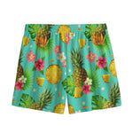 Blue Aloha Pineapple Pattern Print Mesh Shorts