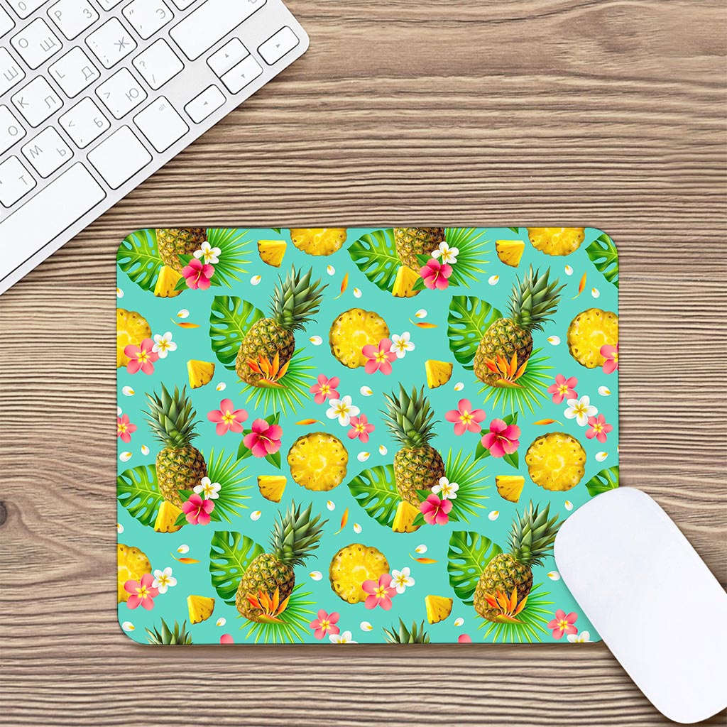 Blue Aloha Pineapple Pattern Print Mouse Pad