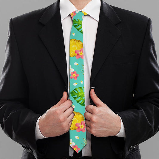 Blue Aloha Pineapple Pattern Print Necktie