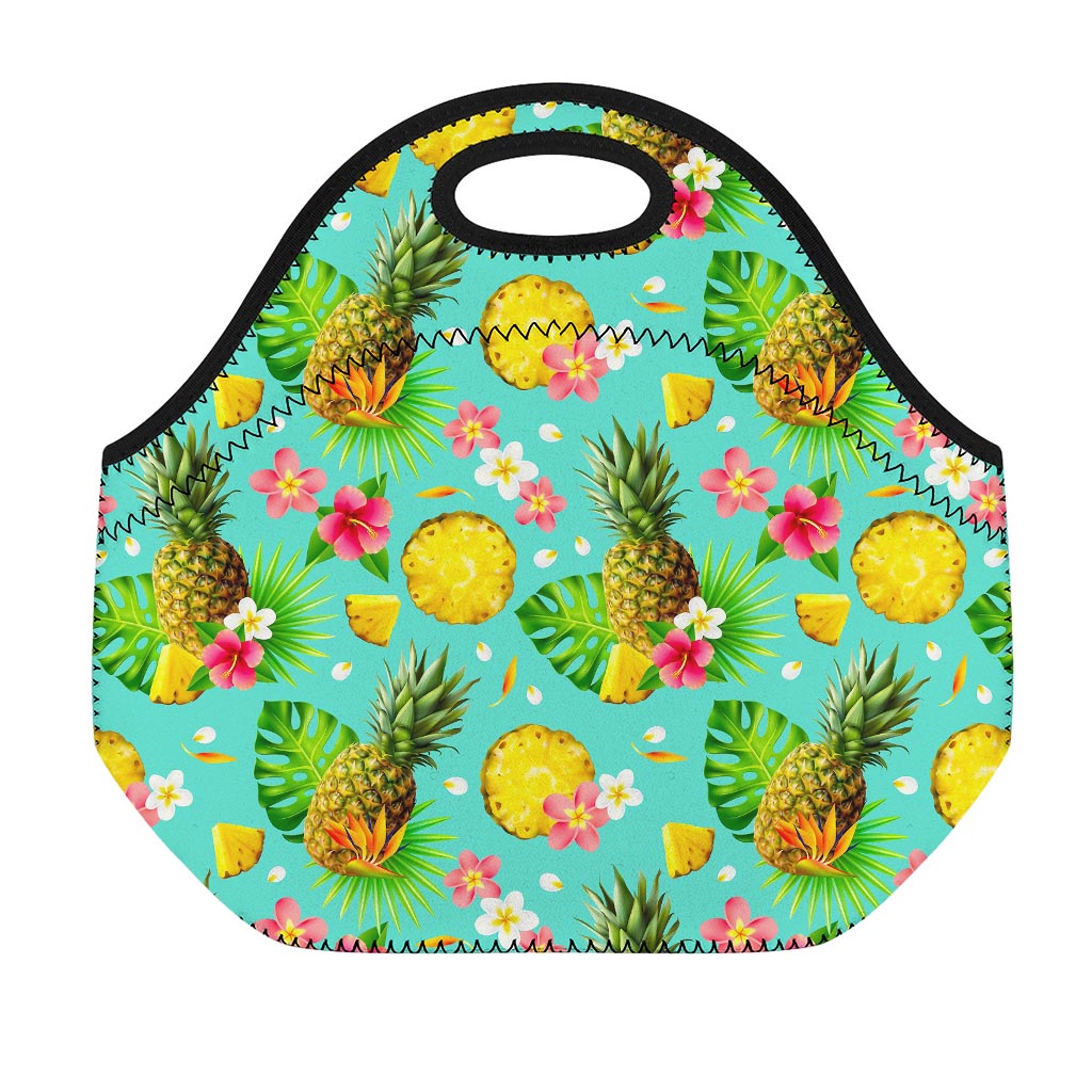 Blue Aloha Pineapple Pattern Print Neoprene Lunch Bag