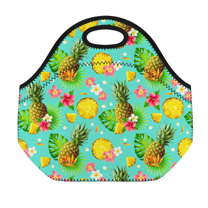 Blue Aloha Pineapple Pattern Print Neoprene Lunch Bag