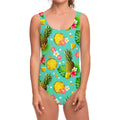 Blue Aloha Pineapple Pattern Print One Piece Swimsuit