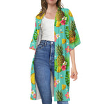 Blue Aloha Pineapple Pattern Print Open Front Beach Cover Up