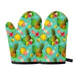 Blue Aloha Pineapple Pattern Print Oven Mitts