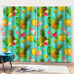 Blue Aloha Pineapple Pattern Print Pencil Pleat Curtains