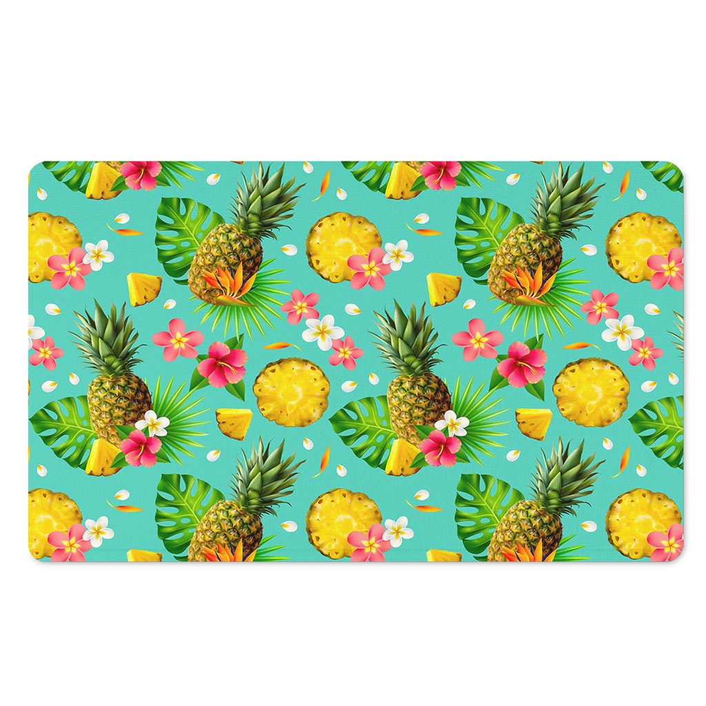 Blue Aloha Pineapple Pattern Print Polyester Doormat