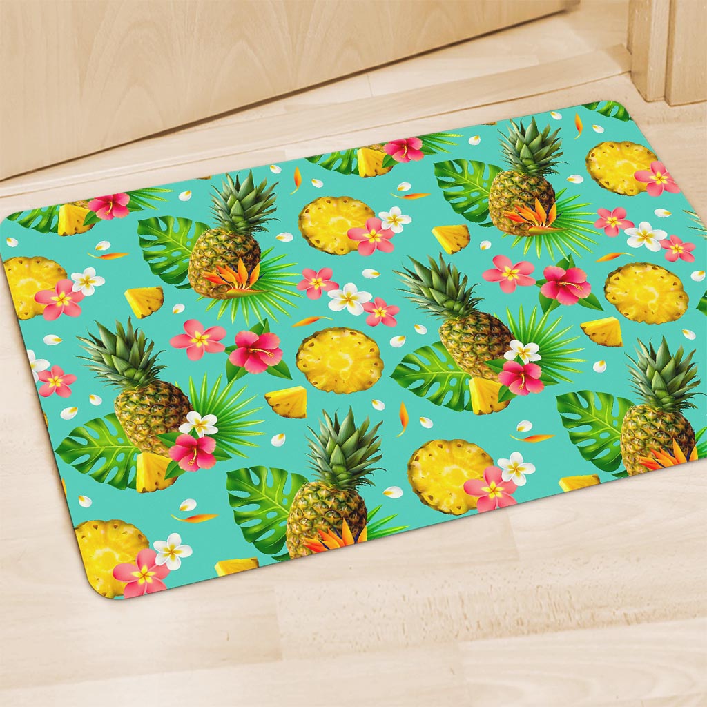 Blue Aloha Pineapple Pattern Print Polyester Doormat