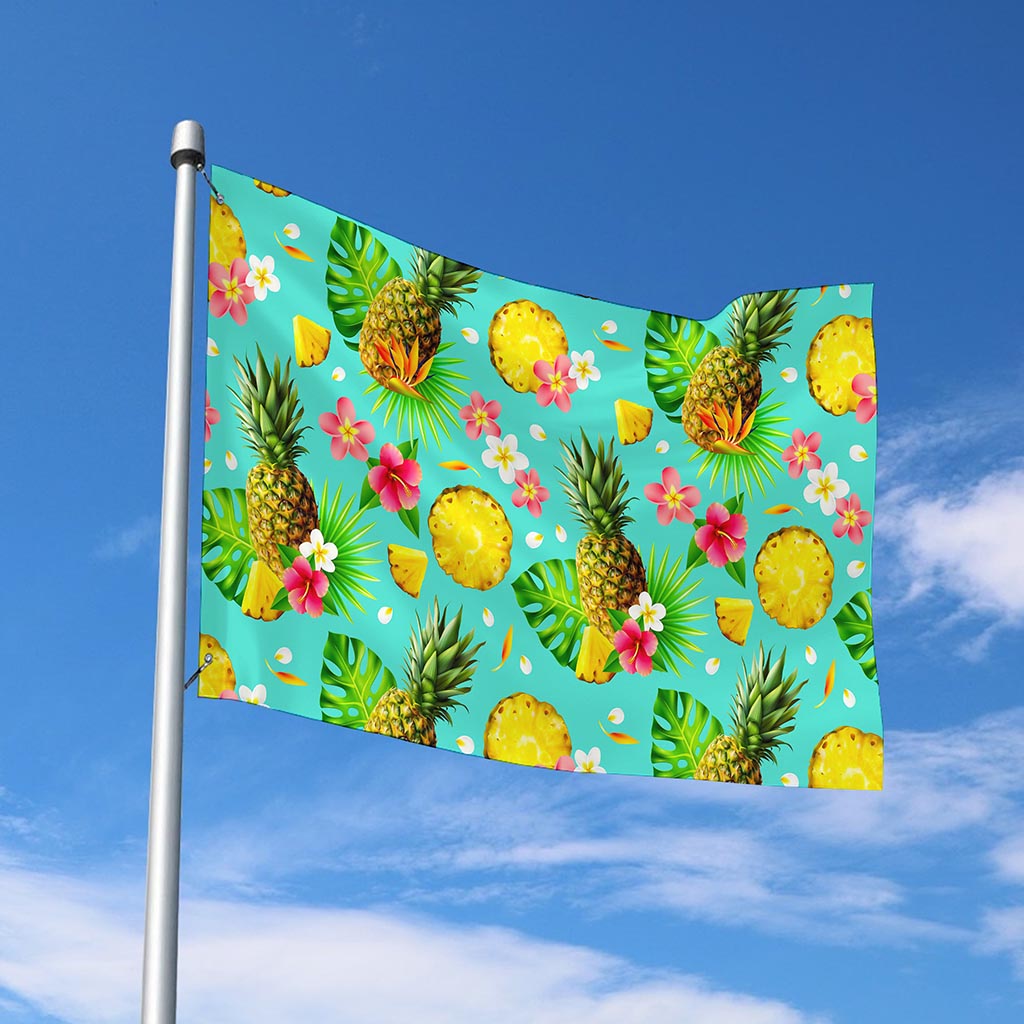 Blue Aloha Pineapple Pattern Print Polyester Flag