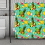 Blue Aloha Pineapple Pattern Print Polyester Shower Curtain