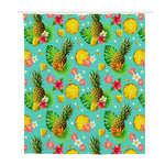 Blue Aloha Pineapple Pattern Print Polyester Shower Curtain