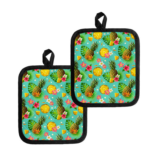 Blue Aloha Pineapple Pattern Print Pot Holders