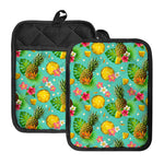Blue Aloha Pineapple Pattern Print Pot Holders With Pocket