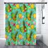 Blue Aloha Pineapple Pattern Print Premium Shower Curtain