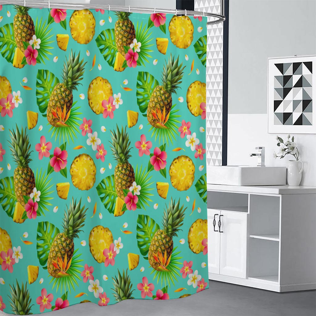 Blue Aloha Pineapple Pattern Print Premium Shower Curtain