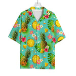 Blue Aloha Pineapple Pattern Print Rayon Hawaiian Shirt