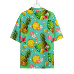 Blue Aloha Pineapple Pattern Print Rayon Hawaiian Shirt
