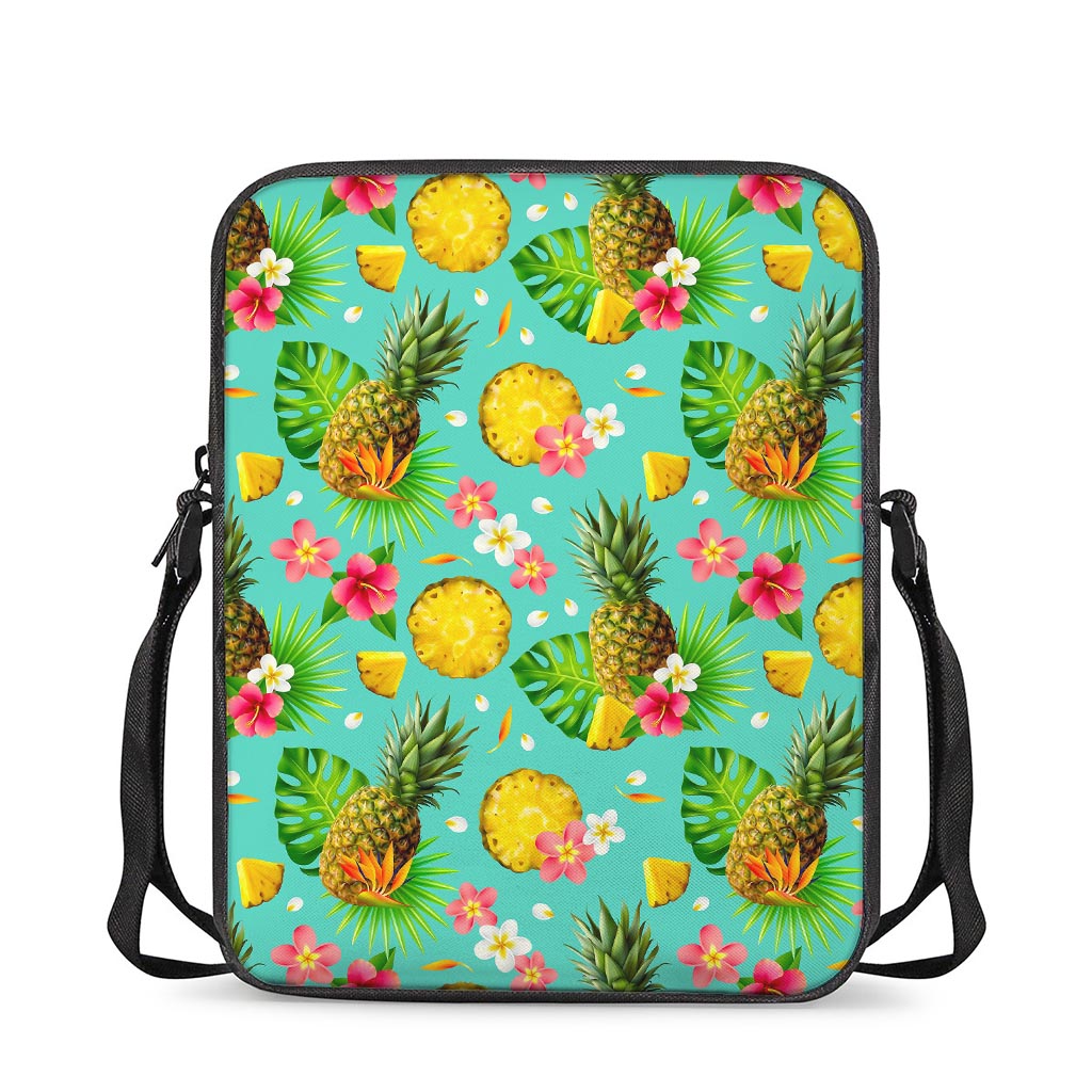 Blue Aloha Pineapple Pattern Print Rectangular Crossbody Bag