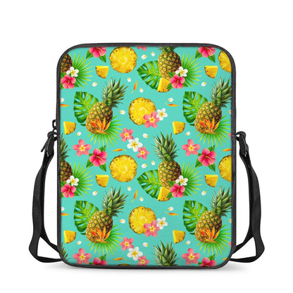 Blue Aloha Pineapple Pattern Print Rectangular Crossbody Bag
