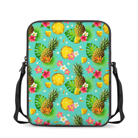 Blue Aloha Pineapple Pattern Print Rectangular Crossbody Bag