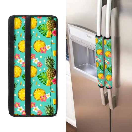 Blue Aloha Pineapple Pattern Print Refrigerator Handle Covers