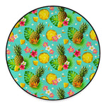 Blue Aloha Pineapple Pattern Print Round Floor Mat
