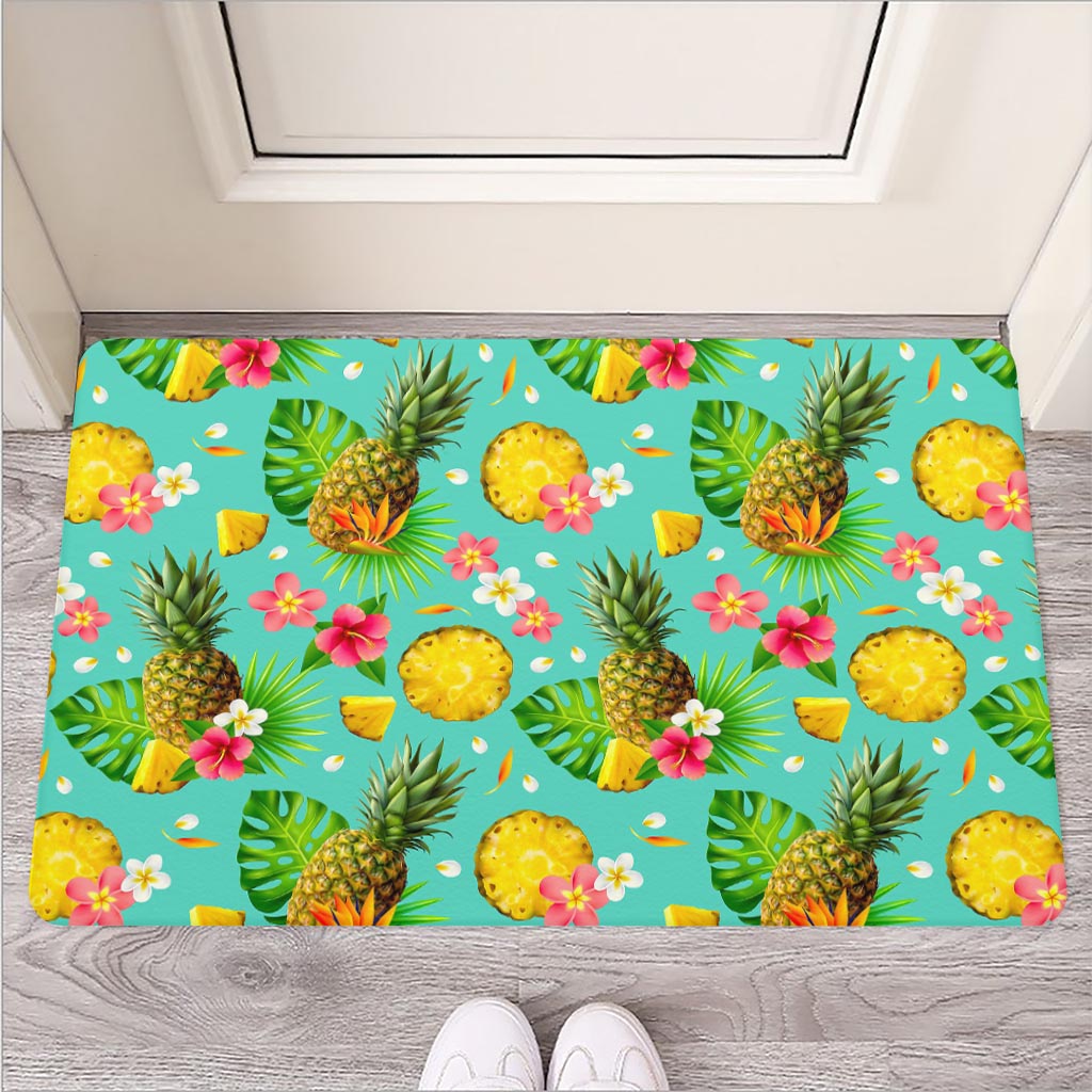 Blue Aloha Pineapple Pattern Print Rubber Doormat